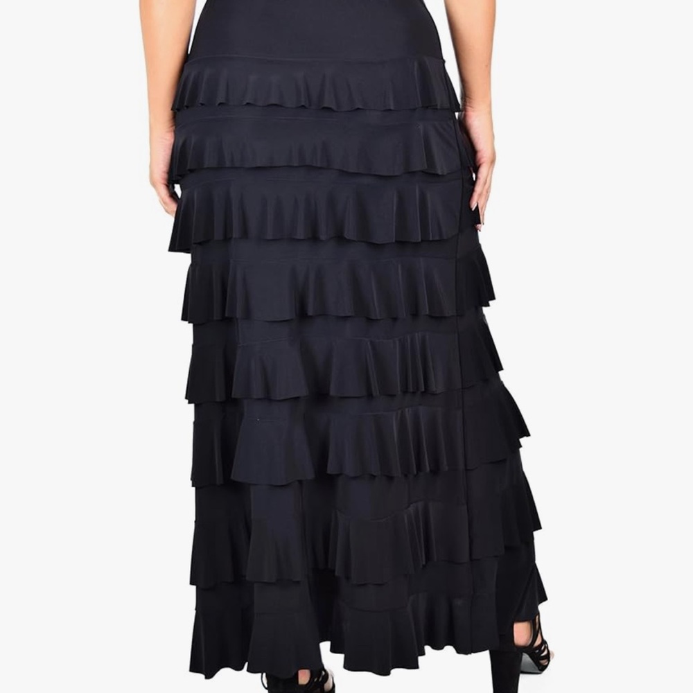 Black Tiered Waterfall 8 Tiered Boho Layered Maxi Skirt | Size XL New, NWT